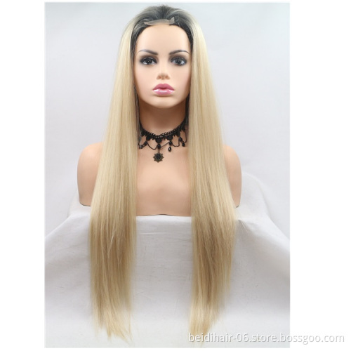 U Part 1X4 Ombre  Mix Honey Blonde Wig Middle Part Synthetic Hair Top Lace Frontal Wig